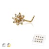 12PCS OF MULTI CZ FLOWER 316L SURGICAL STEEL L-SHAPE NOSE BOX